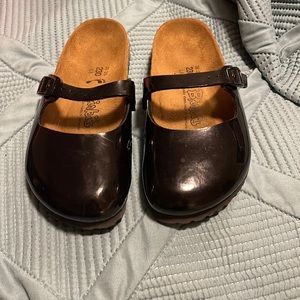 Patent shiny black Mary Jane type Birki’s made by Birkenstock
